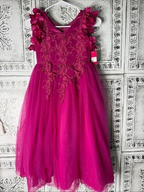 Girls Fuchsia Floral Applique Tulle Party Dress Trish Scully